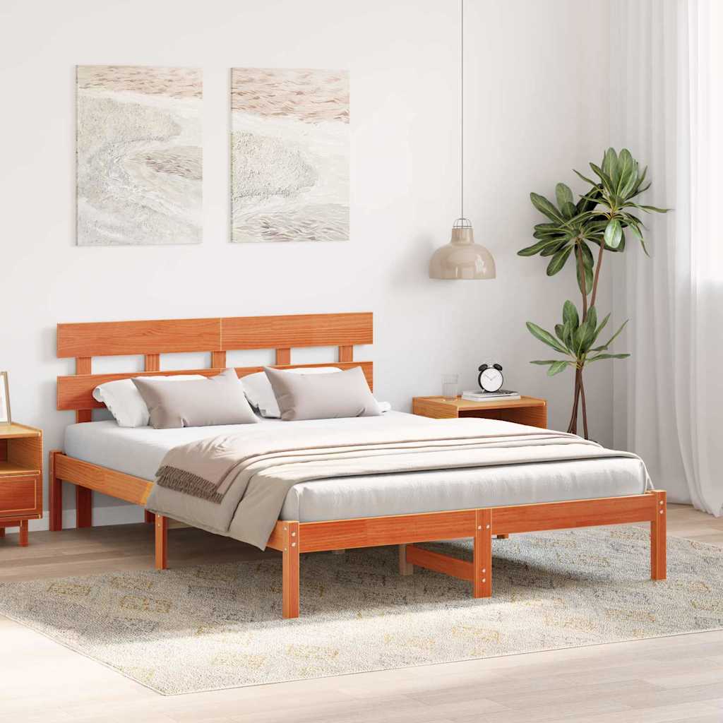Bed Frame with Headboard Brown 140 x 200 cm Solid Pine wood
