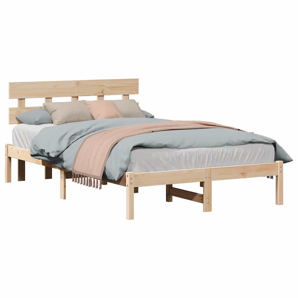 Bed Frame with Headboard Brown 140 x 190 cm Solid Pine wood