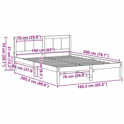 Bed Frame Brown 160 x 200 cm Solid Pine wood