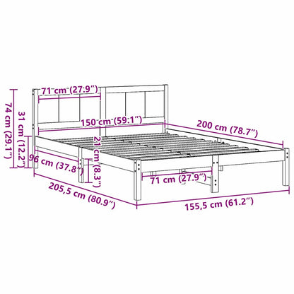 Bed Frame Brown 150 x 200 cm Solid Pine wood