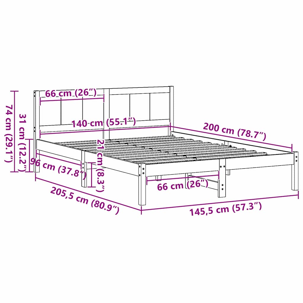 Bed Frame Brown 140 x 200 cm Solid Pine wood