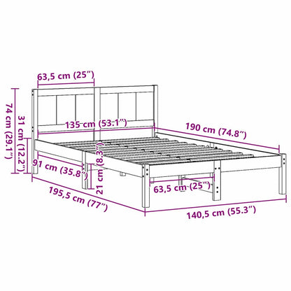 Bed Frame Brown 135 x 190 cm Solid Pine wood