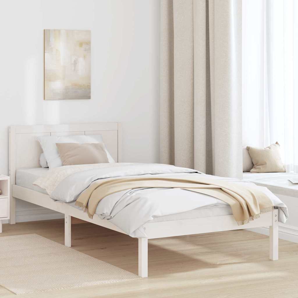 Bed Frame White 75 x 190 cm Solid Pine wood
