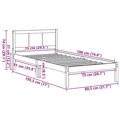 Bed Frame White 75 x 190 cm Solid Pine wood