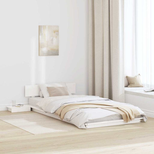 Bed Frame with Headboard with Storage White 100 x 200 cm Wood