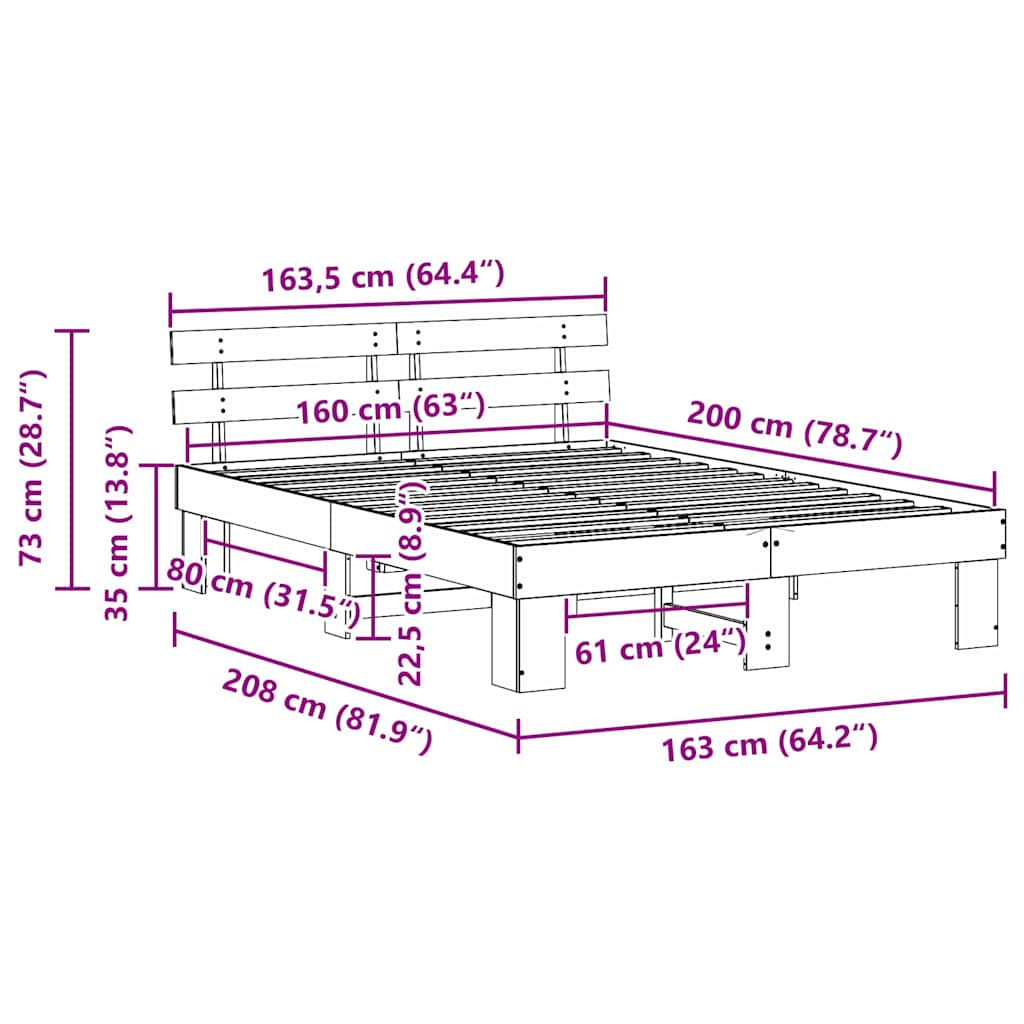 Bed Frame with Headboard Brown 160 x 200 cm
