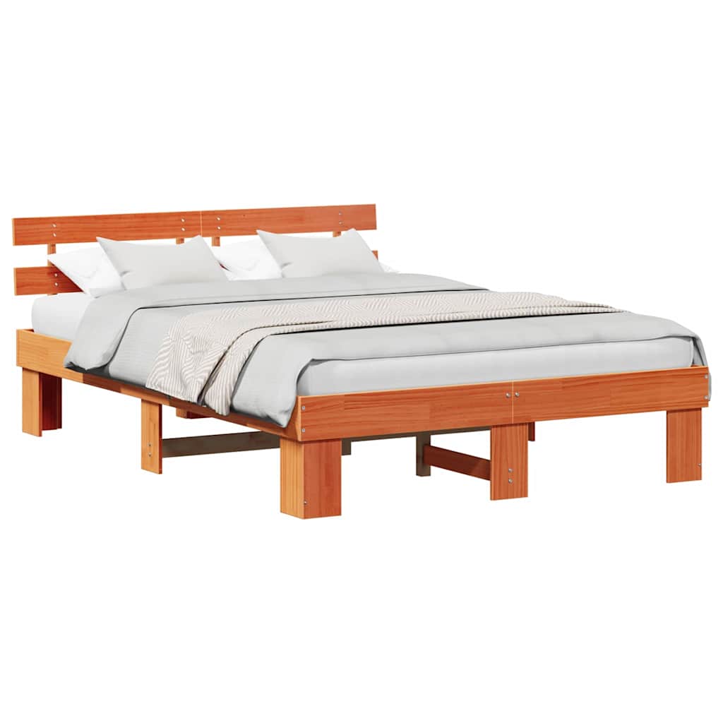 Bed Frame with Headboard Brown 140 x 200 cm