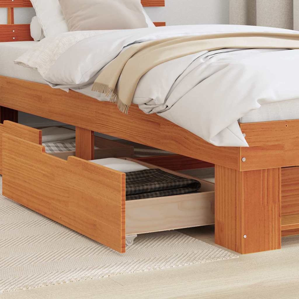 Bed Frame with Headboard Wax brown 100 x 200 cm Solid pine wood