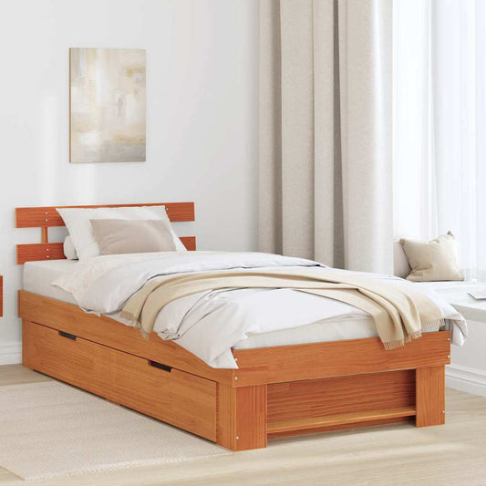 Bed Frame with Headboard Wax brown 100 x 200 cm Solid pine wood