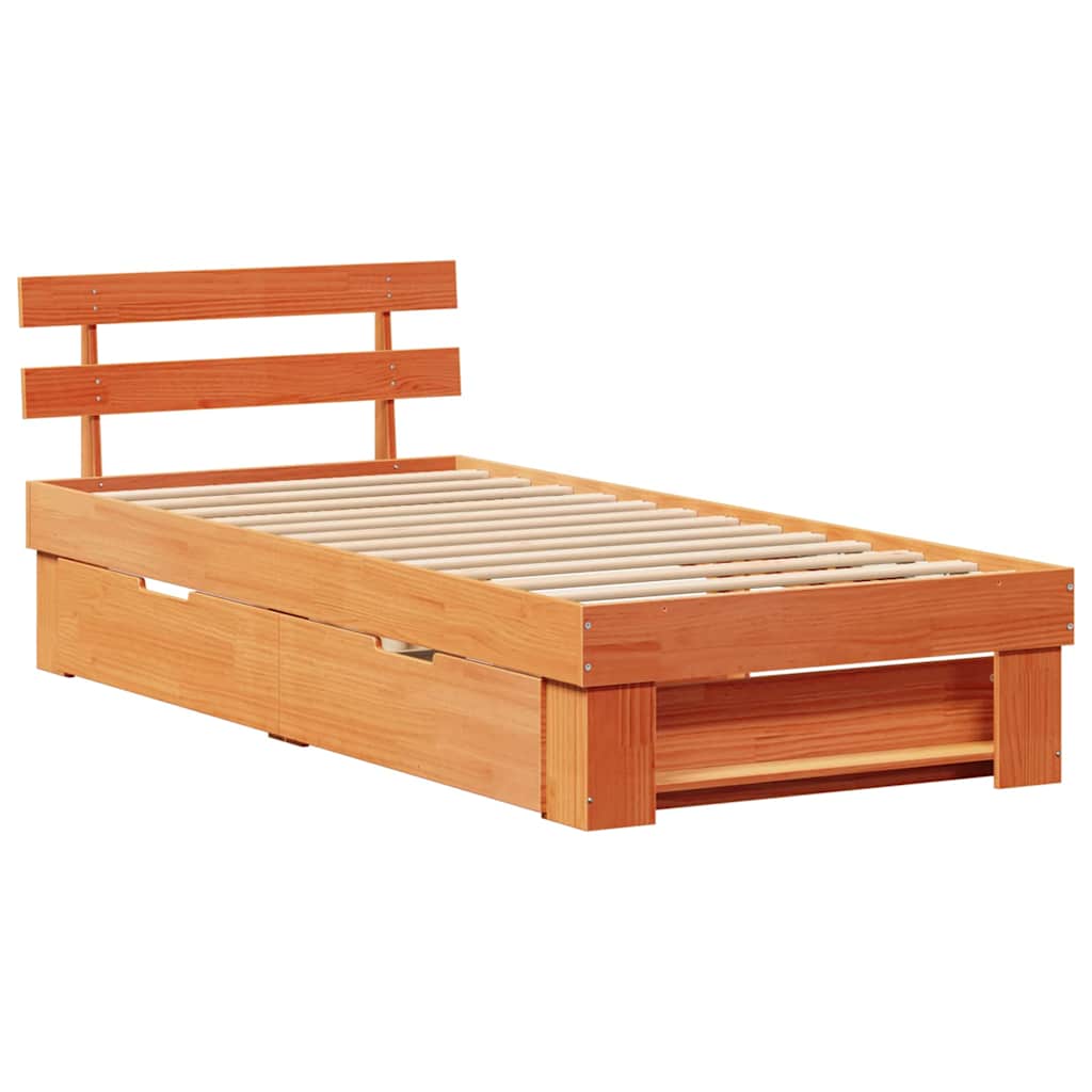 Bed Frame with Headboard Wax brown 100 x 200 cm Solid pine wood