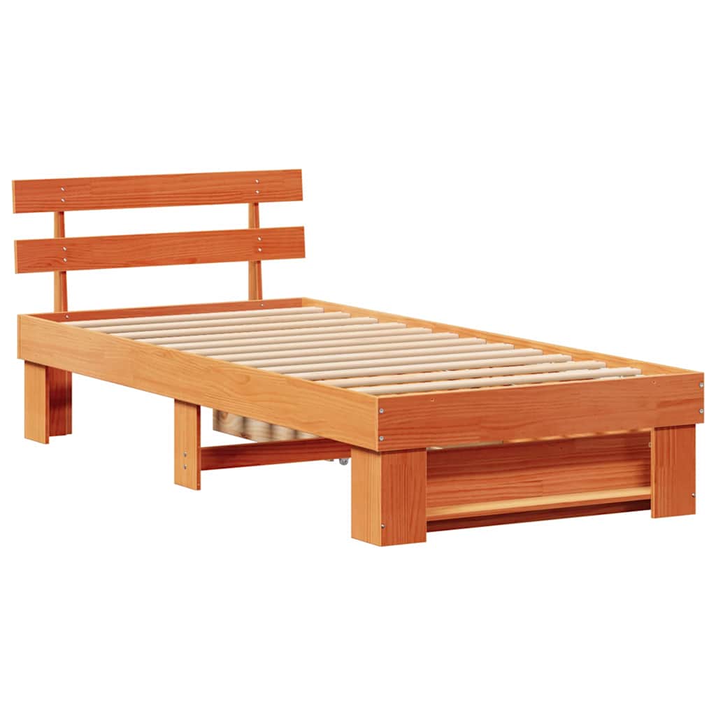 Bed Frame with Headboard Wax brown 100 x 200 cm Solid pine wood