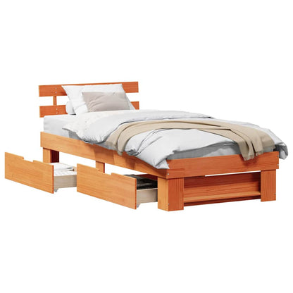 Bed Frame with Headboard Wax brown 100 x 200 cm Solid pine wood
