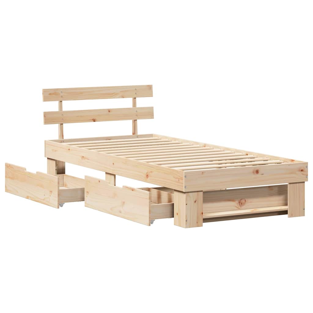 Bed Frame with Headboard Brown 90 x 200 cm Solid pine wood