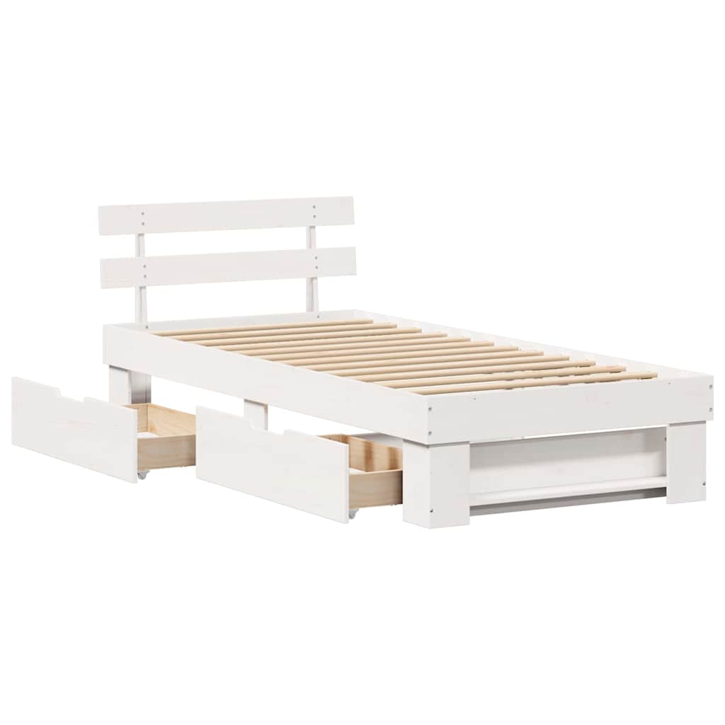 Bed Frame with Headboard White 90 x 200 cm Solid pine wood
