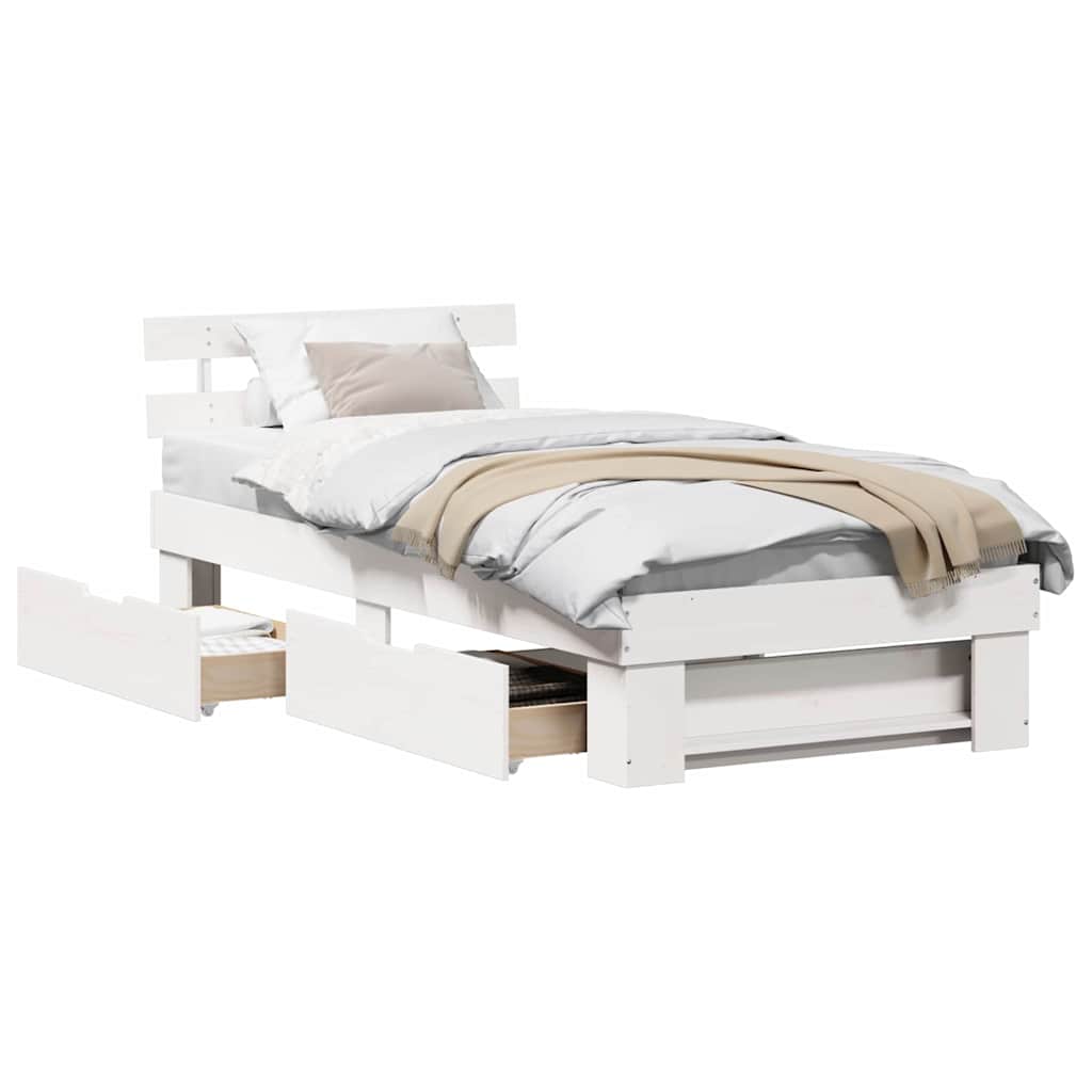 Bed Frame with Headboard White 90 x 200 cm Solid pine wood