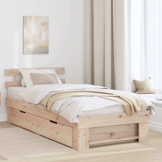 Bed Frame with Headboard Brown 75 x 190 cm Solid pine wood