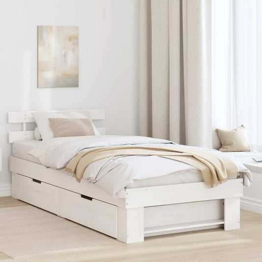 Bed Frame with Headboard White 75 x 190 cm Solid pine wood