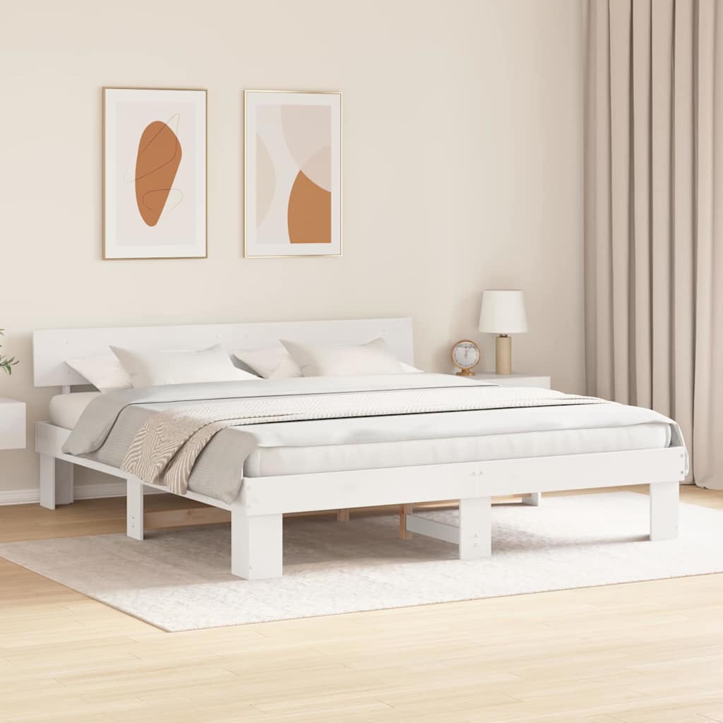 Bed Frame with Headboard White 180 x 200 cm Solid pine wood
