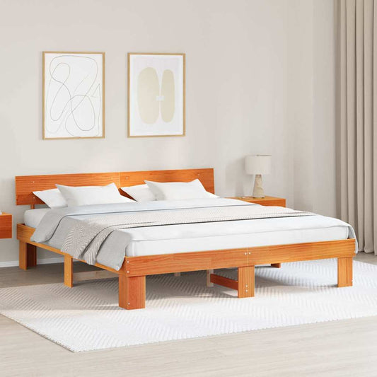 Bed Frame with Headboard Wax brown 180 x 200 cm Solid pine wood