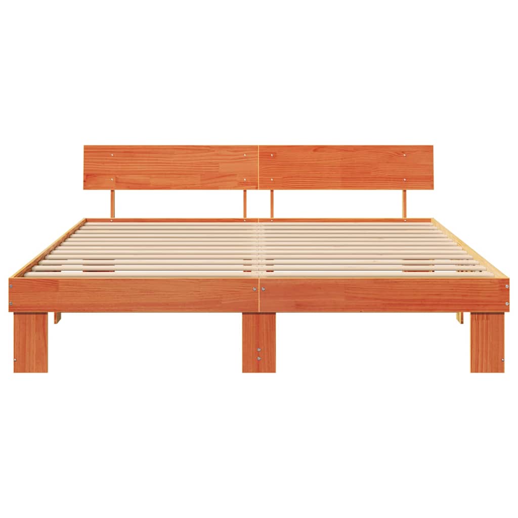 Bed Frame with Headboard Wax brown 180 x 200 cm Solid pine wood