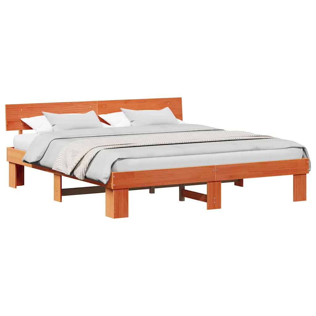 Bed Frame with Headboard Wax brown 180 x 200 cm Solid pine wood