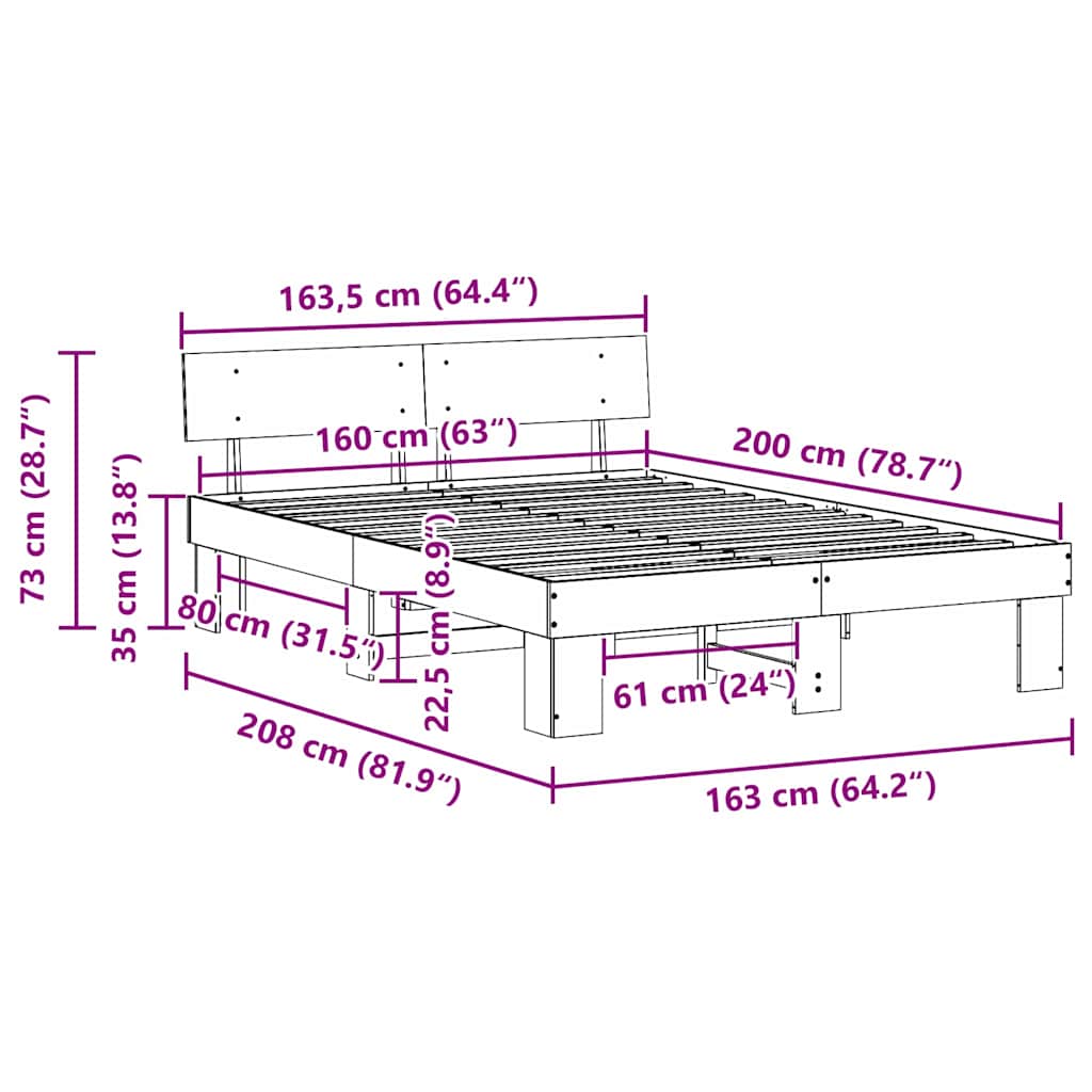 Bed Frame with Headboard Brown 160 x 200 cm Solid pine wood