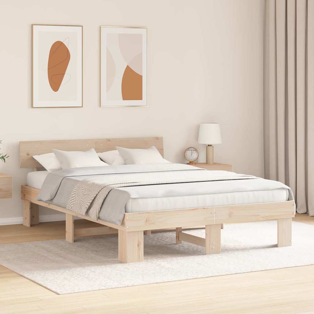Bed Frame with Headboard Brown 150 x 200 cm Solid pine wood