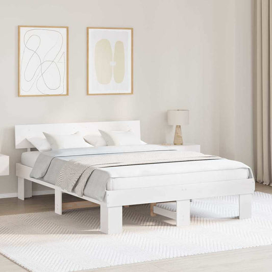 Bed Frame with Headboard White 150 x 200 cm Solid pine wood