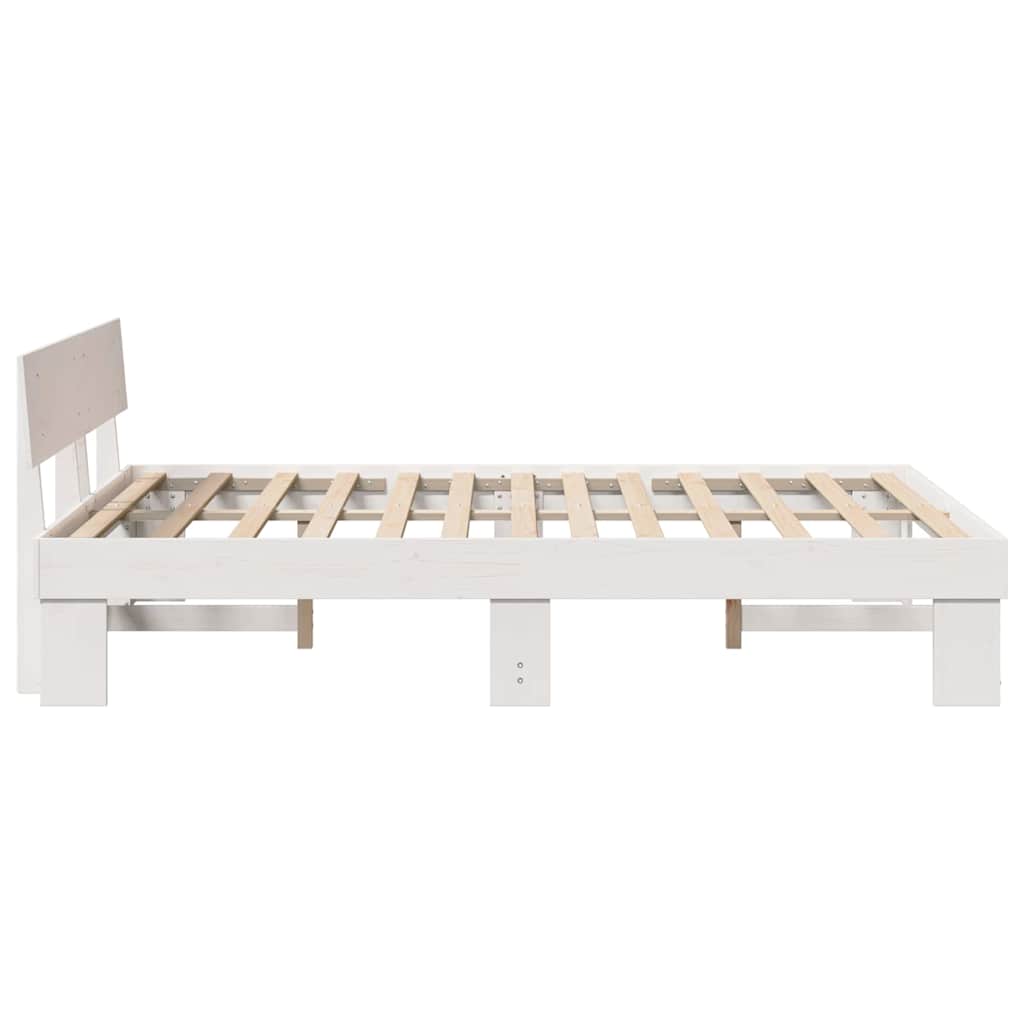 Bed Frame with Headboard White 150 x 200 cm Solid pine wood