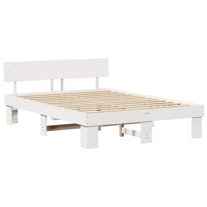 Bed Frame with Headboard White 140 x 200 cm Solid pine wood