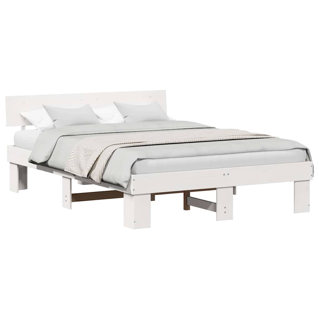 Bed Frame with Headboard White 140 x 200 cm Solid pine wood