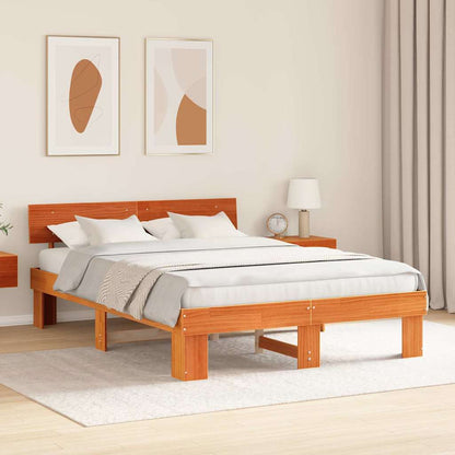 Bed Frame with Headboard Wax brown 140 x 200 cm Solid pine wood