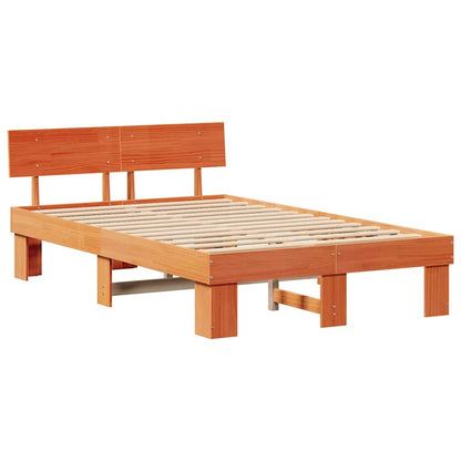 Bed Frame with Headboard Wax brown 120 x 200 cm Solid pine wood