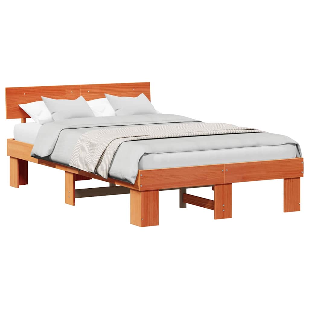 Bed Frame with Headboard Wax brown 140 x 190 cm Solid pine wood