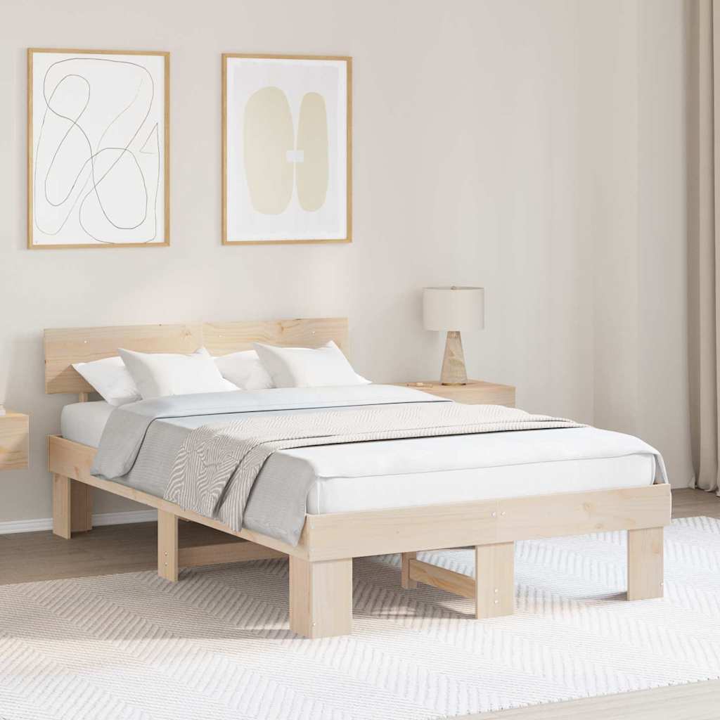 Bed Frame with Headboard Brown 135 x 190 cm Solid pine wood