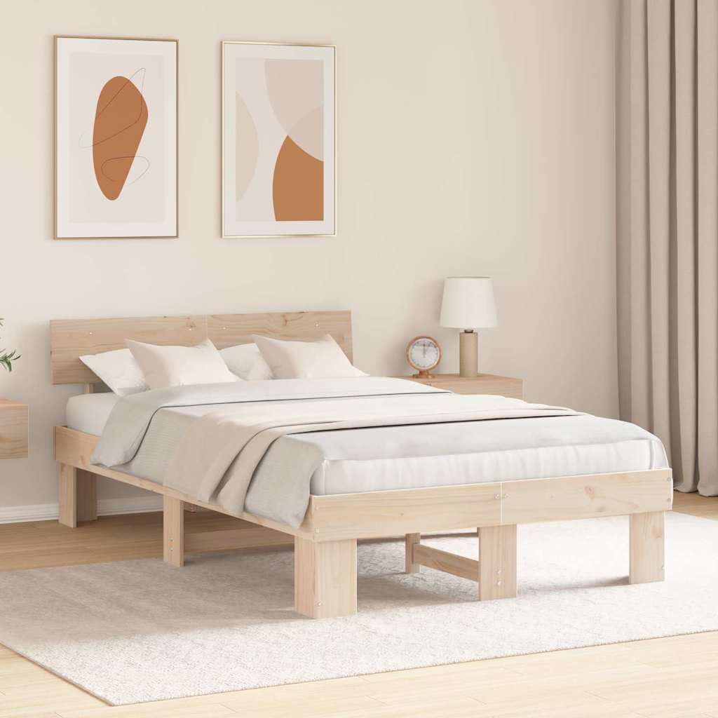 Bed Frame with Headboard Brown 135 x 190 cm Solid pine wood