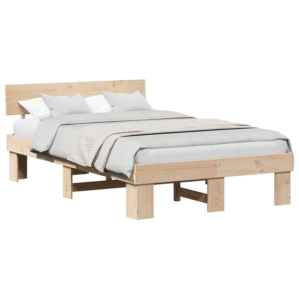 Bed Frame with Headboard Brown 135 x 190 cm Solid pine wood