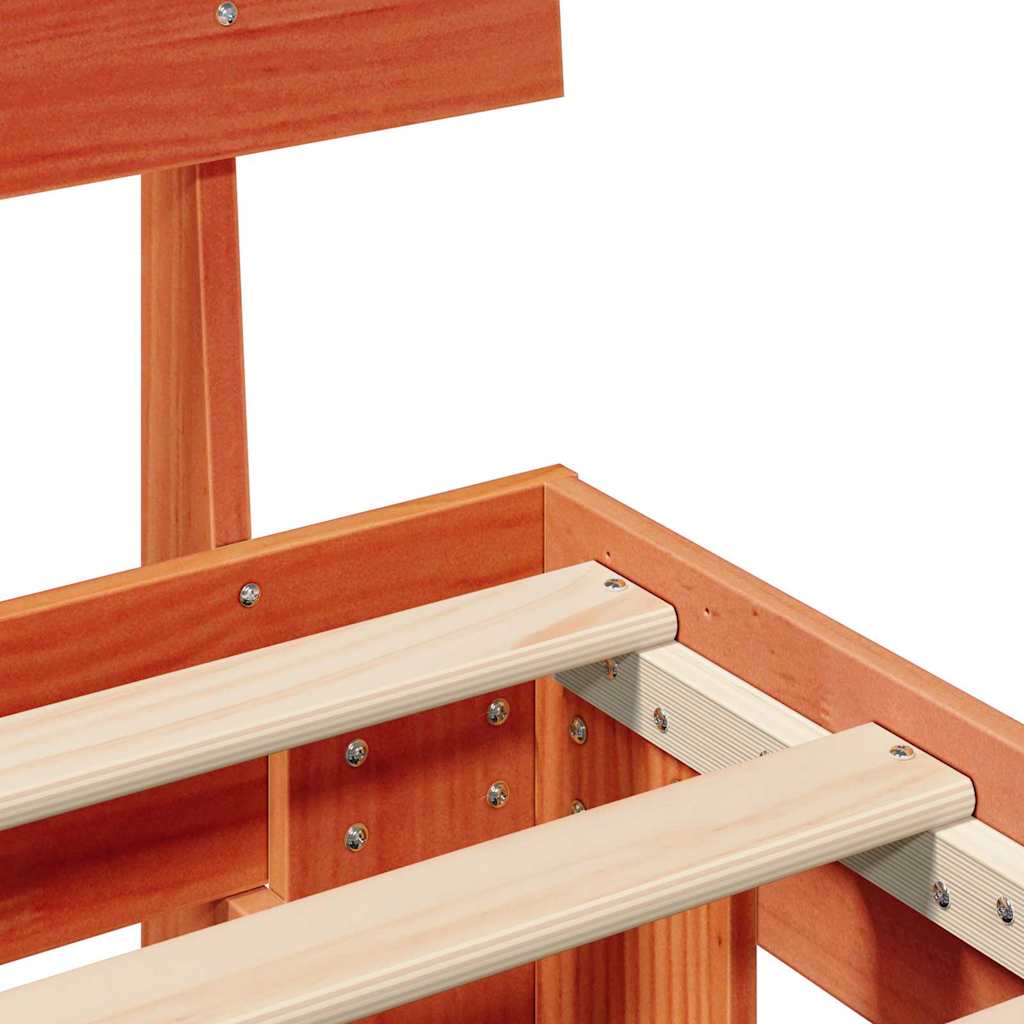 Bed Frame with Headboard Wax brown 135 x 190 cm Solid pine wood