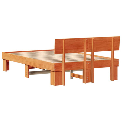 Bed Frame with Headboard Wax brown 135 x 190 cm Solid pine wood
