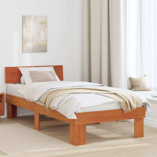 Bed Frame with Headboard Wax brown 100 x 200 cm Solid pine wood