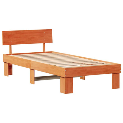 Bed Frame with Headboard Wax brown 100 x 200 cm Solid pine wood