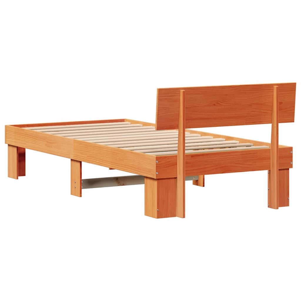 Bed Frame with Headboard Wax brown 100 x 200 cm Solid pine wood