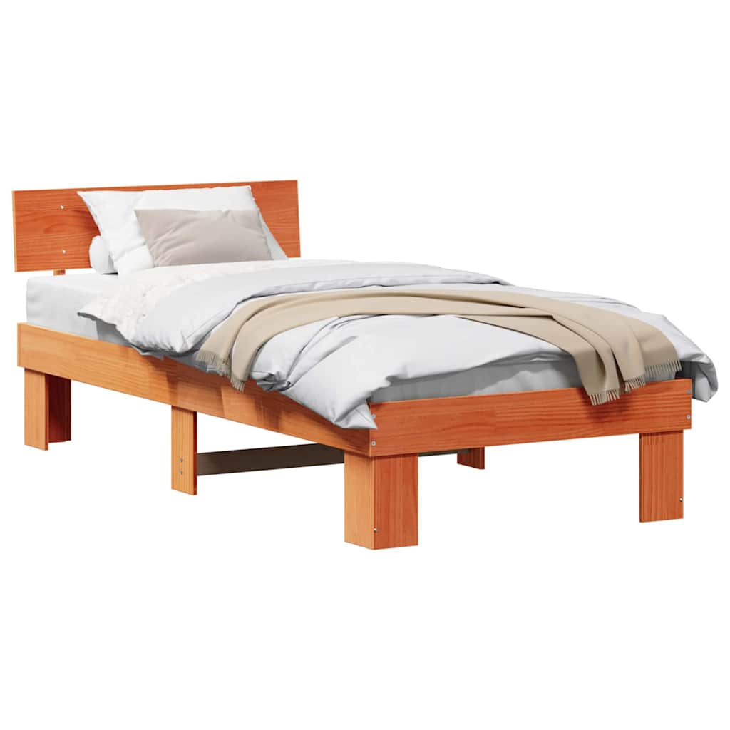 Bed Frame with Headboard Wax brown 100 x 200 cm Solid pine wood