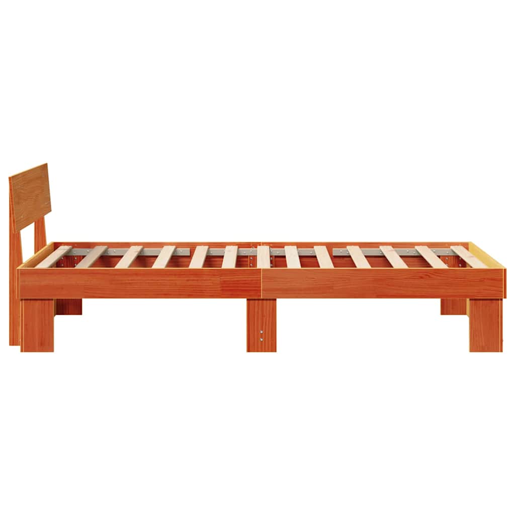Bed Frame with Headboard Wax brown 100 x 200 cm Solid pine wood