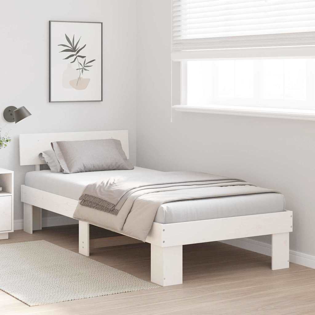 Bed Frame with Headboard White 90 x 200 cm Solid pine wood