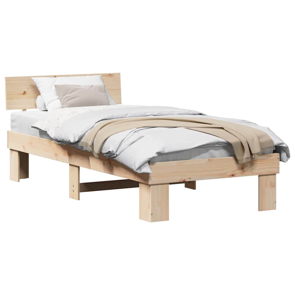 Bed Frame with Headboard Brown 90 x 190 cm Solid pine wood