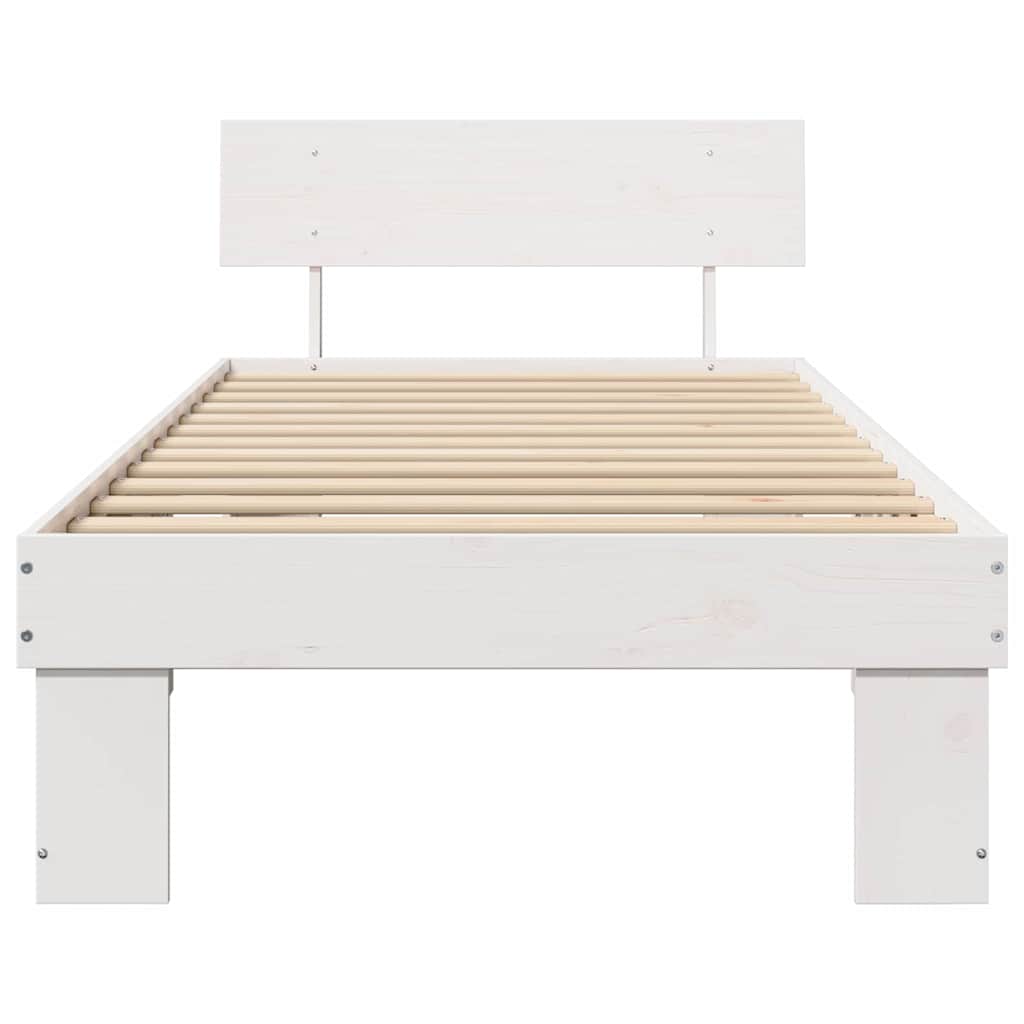 Bed Frame with Headboard White 90 x 190 cm Solid pine wood