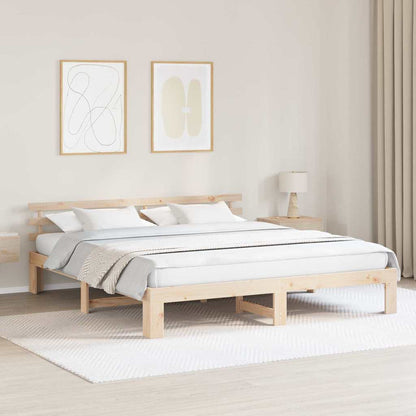 Bed Frame with Headboard Brown 200 x 200 cm Solid Pine wood