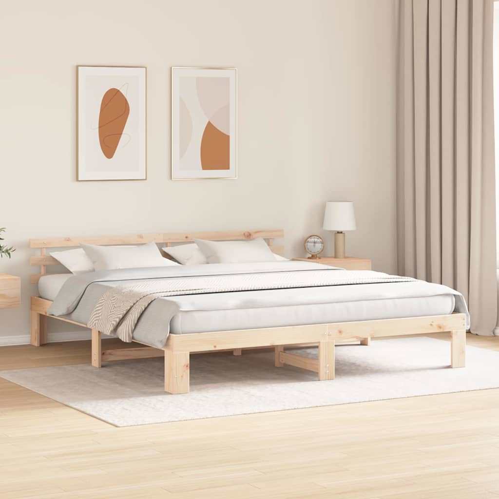 Bed Frame with Headboard Brown 200 x 200 cm Solid Pine wood