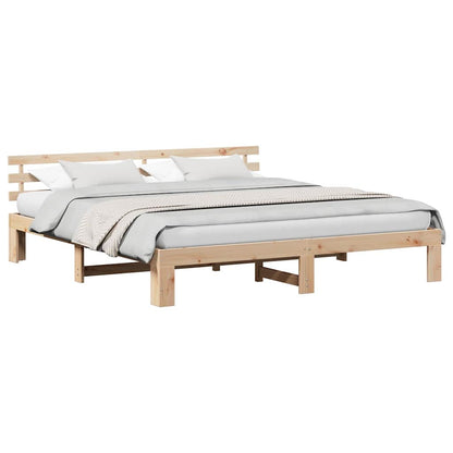 Bed Frame with Headboard Brown 200 x 200 cm Solid Pine wood